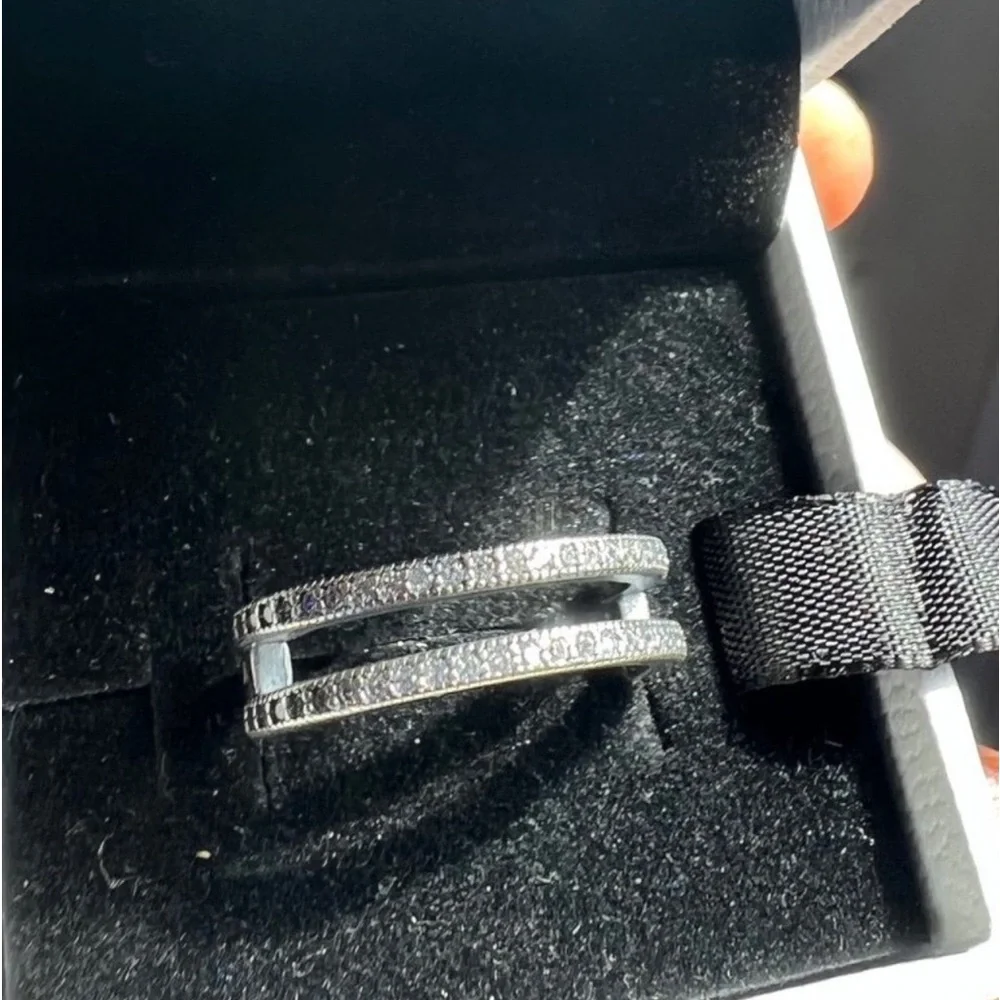 Pandora Signature Logo & Pavé Double Band Ring US 7.5